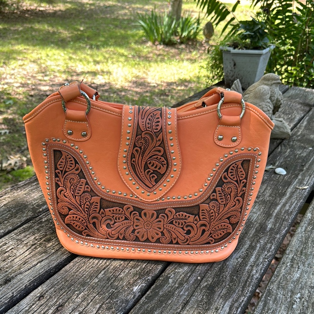 Montana West Orange Tooled Shoulder Bag